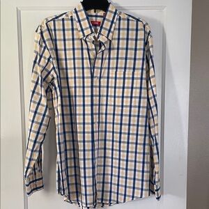 Izod Men's Casual Blue and Yellow Checkered Shirt